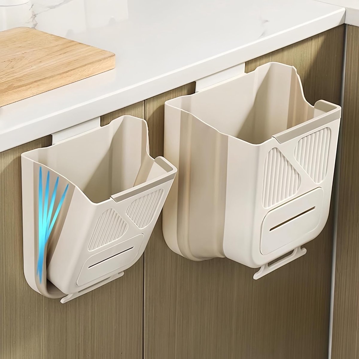 Waste Bin - Hanging Waste Bin - Foldable Waste Bin - Capacity: 7 Liters - Space-Saving Design - Suitable for Kitchens, Cabinet Doors, Bathrooms, Campers, Cars and Camping (Gray)