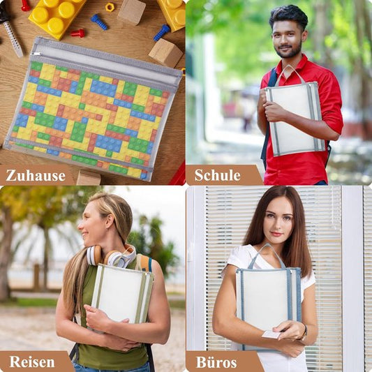Storage Bags - Set of 10 - Colorful Double-Layer Mesh Bags with Zipper - Organize and Store Building Blocks and Toys - Breathable and Transparent A4 Bags - With Handles - Suitable for School, Office and Game Storage