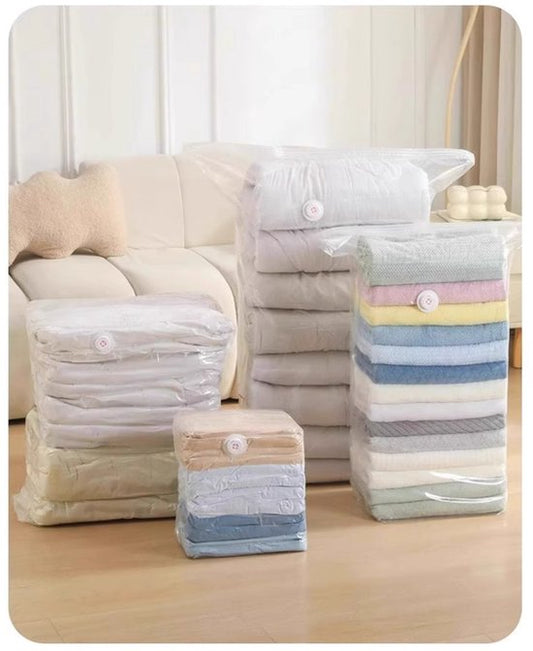 4-Piece Clothing Storage Bags - Compression Bags - Vacuum Bags for Sealing Blankets - Suitable for Travel Clothes - Reusable - Space-Saving - With Manual Press or Air Pump - Suitable for Clothes, Pillows, Duvets and Bed Linen