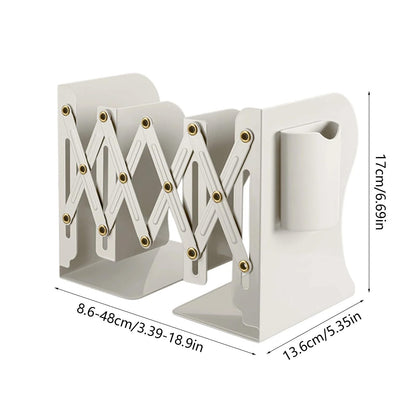 Bookend - Desk Organizer - Book Rack - Book Stand - Book Holder - Office - School Supplies - Magazine Rack - Desk Accessories - Metal Bookends - Office Supplies - Extendable - White - 1 Piece