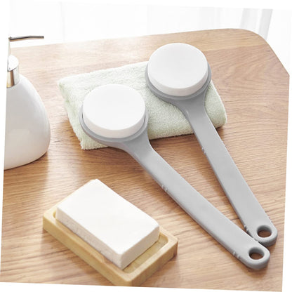 Back Brush with Long Handle - Bath Brush - Shower Brush - Back Scrubber - Bath Sponge on Handle - Back Scrubber - Bathroom Accessories - Shower Sponge - Sponge with Handle - Back Sponge - Bathroom Supplies - Scrubbing - Hangable - Gray - 2 Pieces