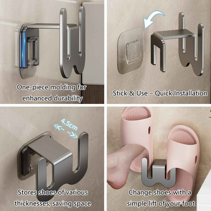 Shoe Rack - Slippers Holder - Bathroom Accessories - Shoe Storage - Wall Hook - Self-Adhesive - Shoe Hanging System - Bathroom Organizer - Hallway Accessories - No Drilling - Black - 2 pieces
