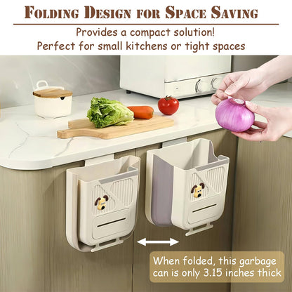 Hanging Waste Bin - Foldable Waste Bin - Kitchen Accessories - Organic Waste Bin - Countertop Waste Bin - Cabinet Door Waste Bin - Waste Separation - Camping - Caravan - Kitchen Aid - Space Saving - Trash Can - Waste Basket - Beige - 10L - 1 Piece