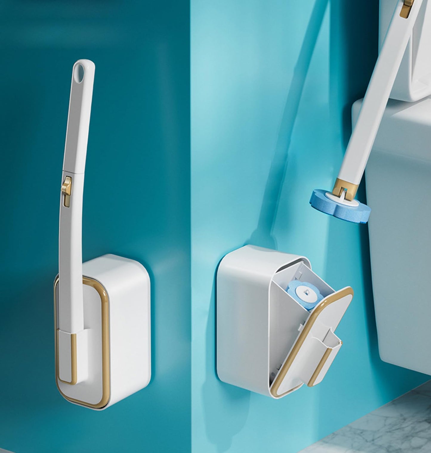 Toilet Brush Set - Toilet Brush with Holder - Cleaning Brush - Disposable Brush Heads - Refillable Toilet Brush - Sanitary Tool - Flexible Toilet Brush - Sponge Brush - Toilet Set - Bathroom Fittings - Including Refills - Household - White - 1 Piece
