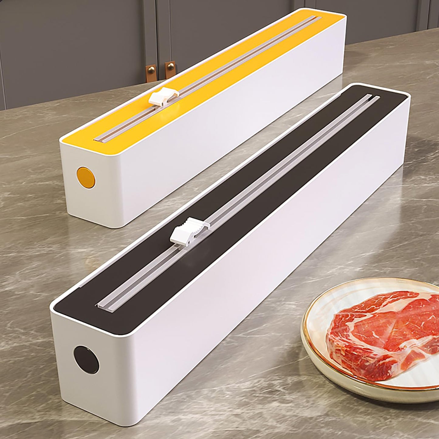 Foil Cutter - Cling Film Dispenser - Aluminum Foil Holder - Foil Cutter with Suction Cups - Kitchen Drawer Organizer - Anti-Slip Mount - Kitchen Roll Holder - Wrapping Paper Cutter - Refillable Foil Holder - Kitchen Gadgets - White - 1 Piece