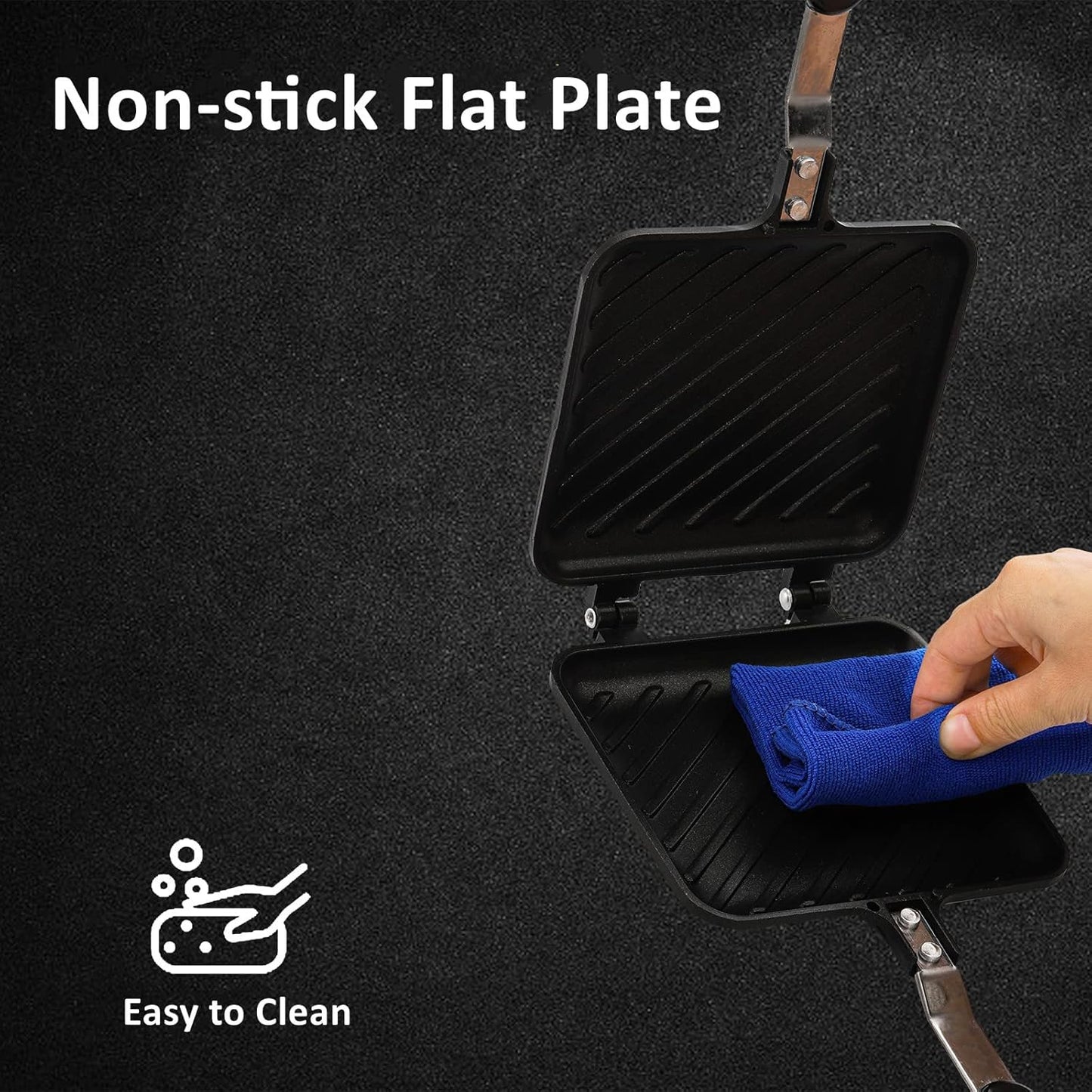 Sandwich Iron - Sandwich Maker - Grill Pan - Camping Sandwich Iron - Panini Grill - Frying Pan - Gas Stove Pan - Double-Sided Pan - Non-Stick Coating - Sandwich Clamp - Manual Toaster - Toaster - Breakfast Making - Kitchen - Black - 1 Piece