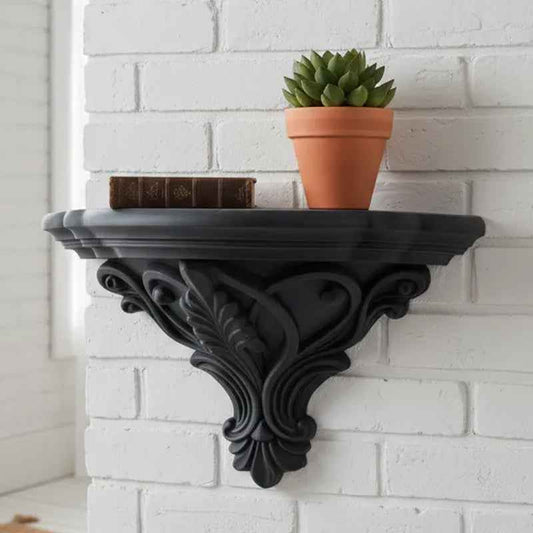 3D Printed Art Nouveau Corner Shelf - Decorative Stand, Black