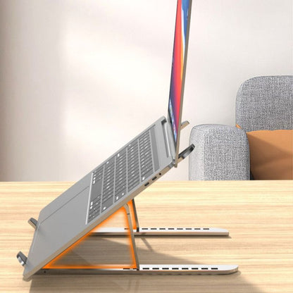 10-Gear Adjustable Aluminum Foldable Laptop Stand, Hollow Cooling Double Triangle Stable Riser—Black