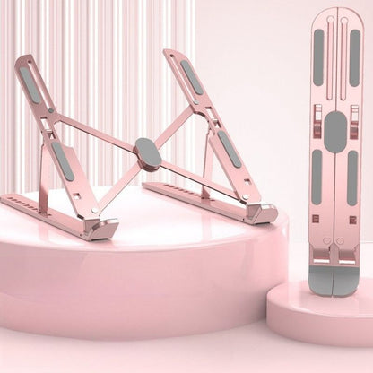 10-Gear Adjustable Aluminum Foldable Laptop Stand, Hollow Cooling Double Triangle Stable Riser—Pink