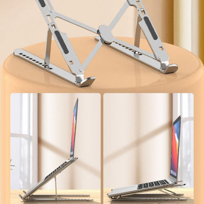 10-Gear Adjustable Aluminum Foldable Laptop Stand, Hollow Cooling Double Triangle Stable Riser—Pink