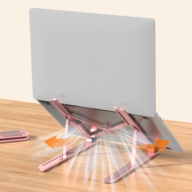 10-Gear Adjustable Aluminum Foldable Laptop Stand, Hollow Cooling Double Triangle Stable Riser—Silver