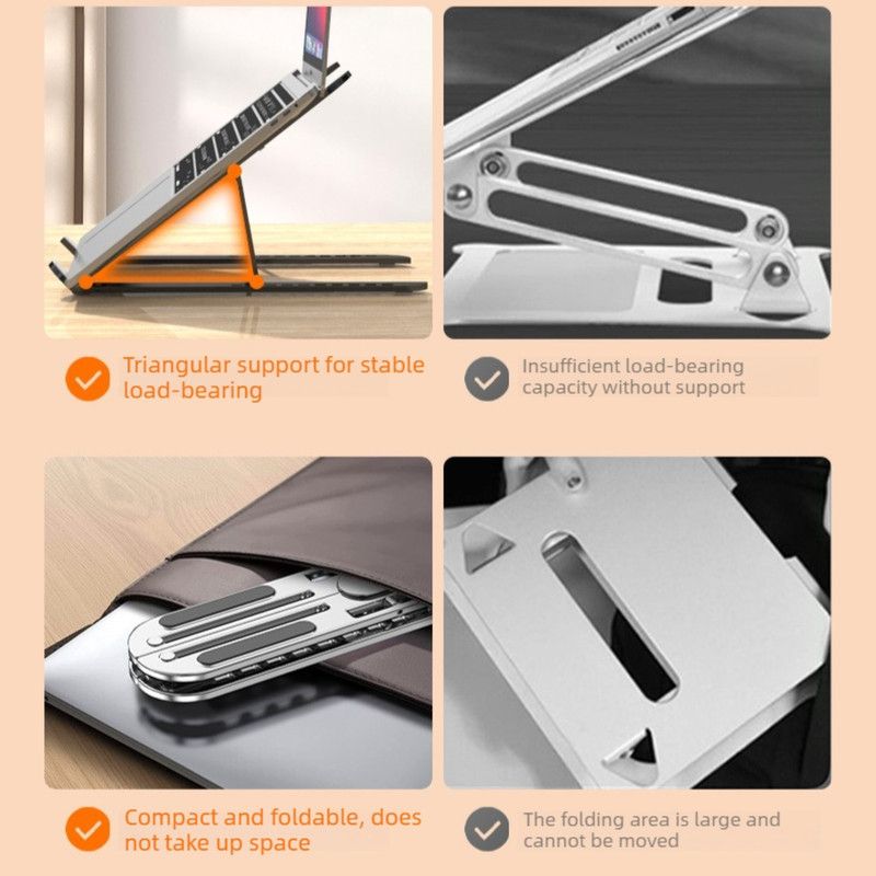 10-Gear Adjustable Aluminum Foldable Laptop Stand, Hollow Cooling Double Triangle Stable Riser—Silver