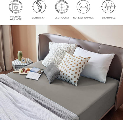 2000TC Hotel Quality Fitted Sheets - 2 Piece Fitted Sheets  -Breathable Bedding - Wrinkle, Fade, Stain Resistant- 16inch/40cm Deep Pocket Fitted Bed Sheets-Wrinkle and Fade Resistant,(Grey,Queen)