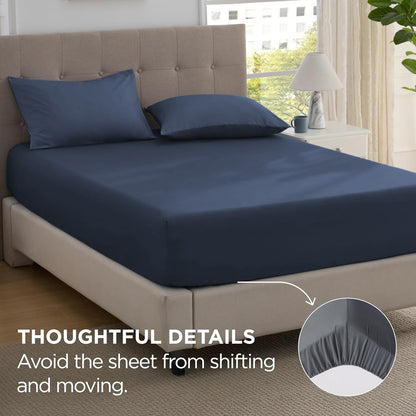2000TC Hotel Quality Fitted Sheets - 2 Piece Fitted Sheets  -Breathable Bedding - Wrinkle, Fade, Stain Resistant- 16inch/40cm Deep Pocket Fitted Bed Sheets-Wrinkle and Fade Resistant,(Navy,Queen)