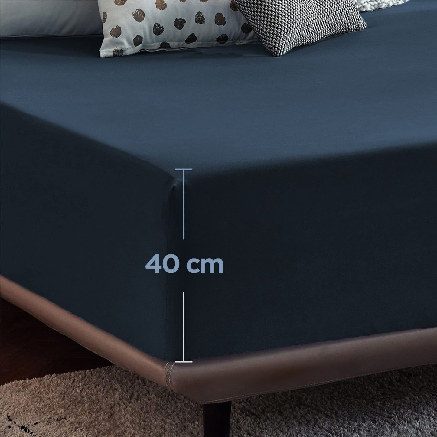 2000TC Hotel Quality Fitted Sheets - 2 Piece Fitted Sheets  -Breathable Bedding - Wrinkle, Fade, Stain Resistant- 16inch/40cm Deep Pocket Fitted Bed Sheets-Wrinkle and Fade Resistant,(Navy,Queen)