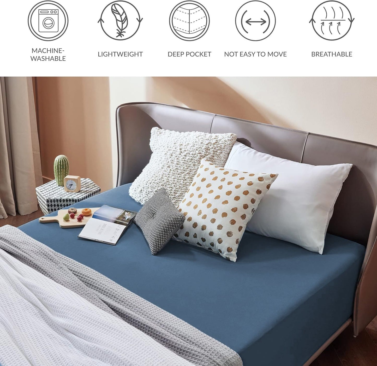 2000TC Hotel Quality Fitted Sheets - 2 Piece Fitted Sheets  -Breathable Bedding - Wrinkle, Fade, Stain Resistant- 16inch/40cm Deep Pocket Fitted Bed Sheets-Wrinkle and Fade Resistant,(Navy,Queen)