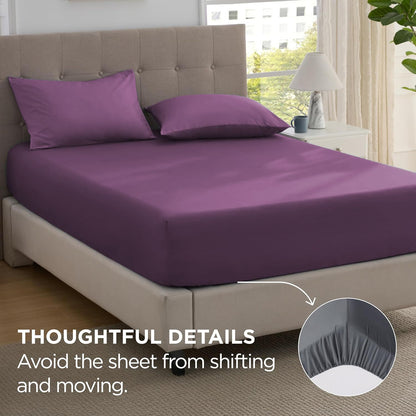 2000TC Hotel Quality Fitted Sheets - 2 Piece Fitted Sheets  -Breathable Bedding - Wrinkle, Fade, Stain Resistant- 16inch/40cm Deep Pocket Fitted Bed Sheets-Wrinkle and Fade Resistant,(Purple,Super King)