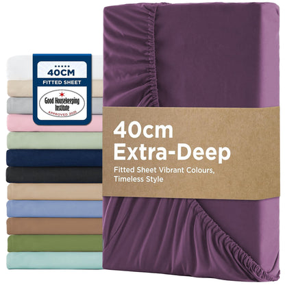 2000TC Hotel Quality Fitted Sheets - 2 Piece Fitted Sheets  -Breathable Bedding - Wrinkle, Fade, Stain Resistant- 16inch/40cm Deep Pocket Fitted Bed Sheets-Wrinkle and Fade Resistant,(Purple,King)