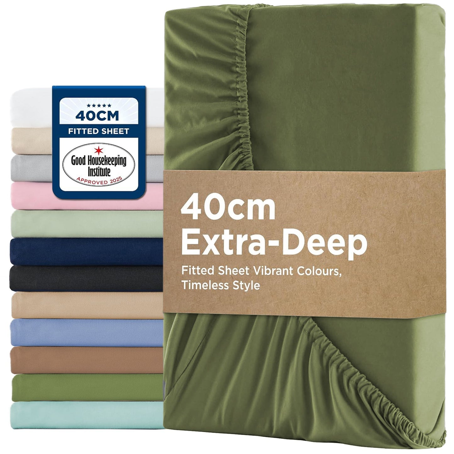 2000TC Hotel Quality Fitted Sheets - 2 Piece Fitted Sheets  -Breathable Bedding - Wrinkle, Fade, Stain Resistant- 16inch/40cm Deep Pocket Fitted Bed Sheets-Wrinkle and Fade Resistant,(Olive green,King Single)