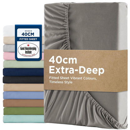 2000TC Hotel Quality Fitted Sheets - 2 Piece Fitted Sheets  -Breathable Bedding - Wrinkle, Fade, Stain Resistant- 16inch/40cm Deep Pocket Fitted Bed Sheets-Wrinkle and Fade Resistant,(Grey,Queen)