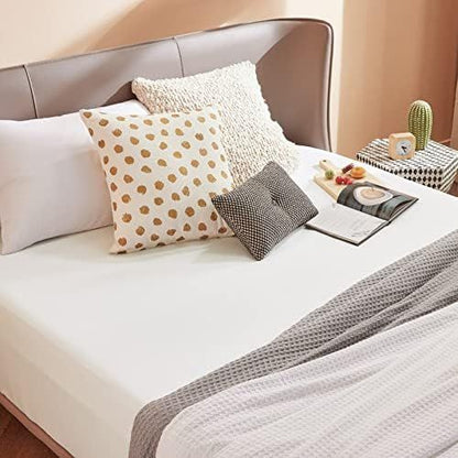 2000TC Hotel Quality Fitted Sheets - 2 Piece Fitted Sheets  -Breathable Bedding - Wrinkle, Fade, Stain Resistant- 16inch/40cm Deep Pocket Fitted Bed Sheets-Wrinkle and Fade Resistant,(White,Single)