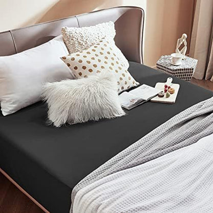 2000TC Hotel Quality Fitted Sheets - 2 Piece Fitted Sheets  -Breathable Bedding - Wrinkle, Fade, Stain Resistant- 16inch/40cm Deep Pocket Fitted Bed Sheets-Wrinkle and Fade Resistant,(Black,Single)