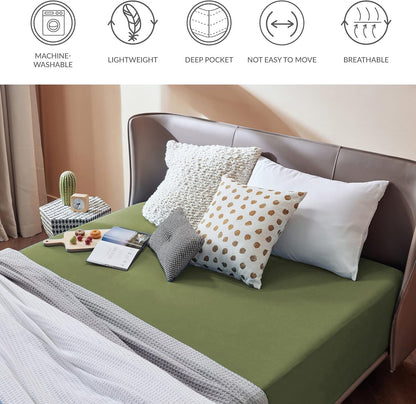 2000TC Hotel Quality Fitted Sheets - 2 Piece Fitted Sheets  -Breathable Bedding - Wrinkle, Fade, Stain Resistant- 16inch/40cm Deep Pocket Fitted Bed Sheets-Wrinkle and Fade Resistant,(Olive green,Super King)
