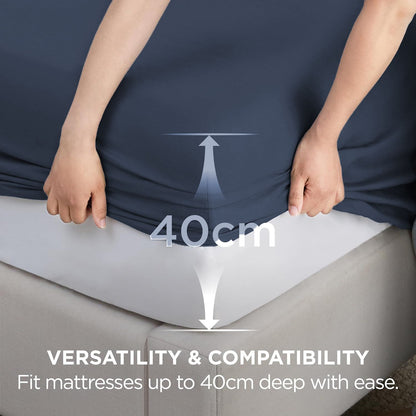 2000TC Hotel Quality Fitted Sheets - 2 Piece Fitted Sheets  -Breathable Bedding - Wrinkle, Fade, Stain Resistant- 16inch/40cm Deep Pocket Fitted Bed Sheets-Wrinkle and Fade Resistant,(Navy,Super King)