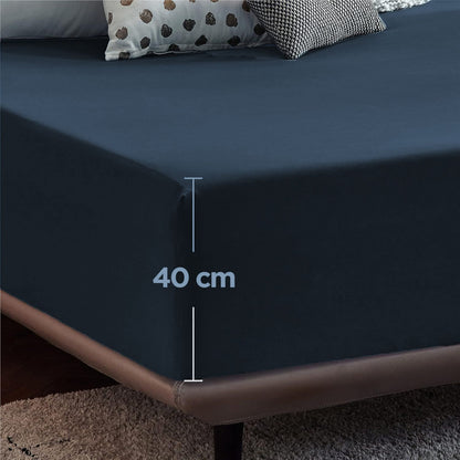 2000TC Hotel Quality Fitted Sheets - 2 Piece Fitted Sheets  -Breathable Bedding - Wrinkle, Fade, Stain Resistant- 16inch/40cm Deep Pocket Fitted Bed Sheets-Wrinkle and Fade Resistant,(Navy,Super King)