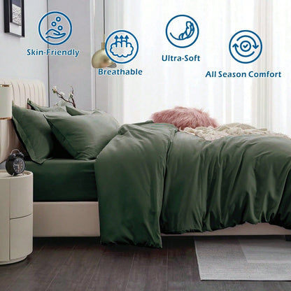 Hotel Soft Microfiber Duvet Cover Set-2000TC Quilt Cover Set & Pillowcases -1 Donna Cover Zipper Closure & 1 x Pillowcases-Breathable Bedding - Wrinkle, Fade, Stain Resistant(Olive green,King)