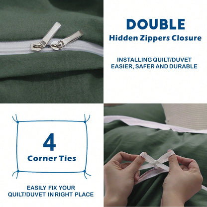Hotel Soft Microfiber Duvet Cover Set-2000TC Quilt Cover Set & Pillowcases -1 Donna Cover Zipper Closure & 1 x Pillowcases-Breathable Bedding - Wrinkle, Fade, Stain Resistant(Olive green,King)