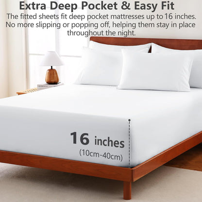 Hotel Soft Bed Sheet Set- Bedding Sheets & Pillowcases -Breathable Bedding - Wrinkle, Fade, Stain Resistant-Deep Pocket Flat Fitted Bed Sheet Set(Raw white,King)