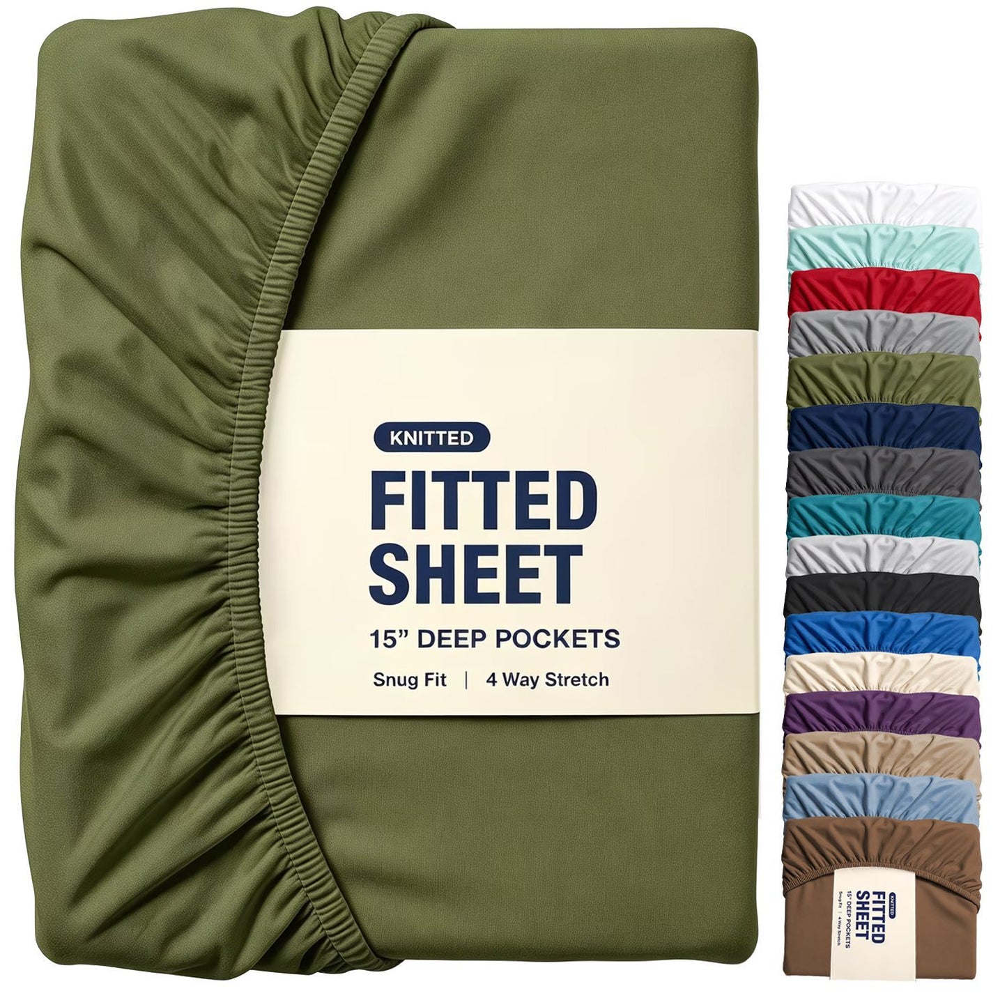 Hotel Quality Fitted Sheet - 1 Piece Fitted Sheet  -Breathable Bedding - Wrinkle, Fade, Stain Resistant- 16inch/40cm Deep Pocket Fitted Bed Sheet-Wrinkle and Fade Resistant,(Olive green,King Single)