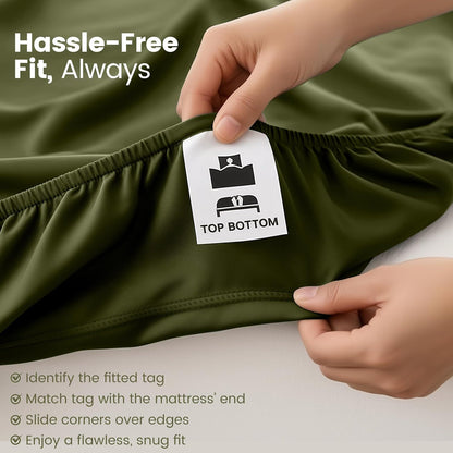 Hotel Quality Fitted Sheet - 1 Piece Fitted Sheet  -Breathable Bedding - Wrinkle, Fade, Stain Resistant- 16inch/40cm Deep Pocket Fitted Bed Sheet-Wrinkle and Fade Resistant,(Olive green,King Single)
