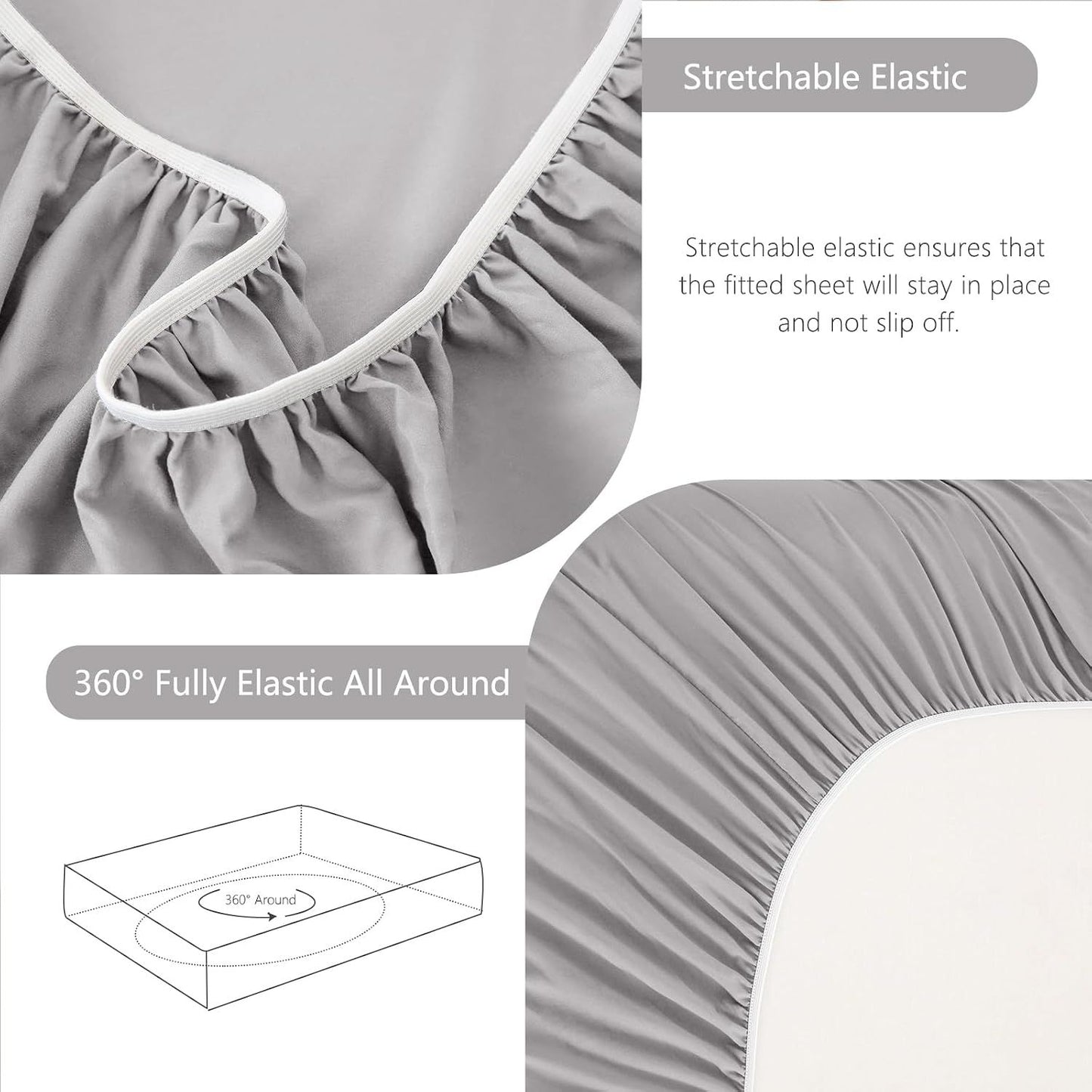 Hotel Soft Bed Sheet Set- Bedding Sheets & Pillowcases -Breathable Bedding - Wrinkle, Fade, Stain Resistant-Deep Pocket Flat Fitted Bed Sheet Set(Silver-gray,Queen)