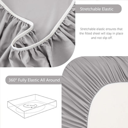 Hotel Soft Bed Sheet Set- Bedding Sheets & Pillowcases -Breathable Bedding - Wrinkle, Fade, Stain Resistant-Deep Pocket Flat Fitted Bed Sheet Set(Silver-gray,Queen)
