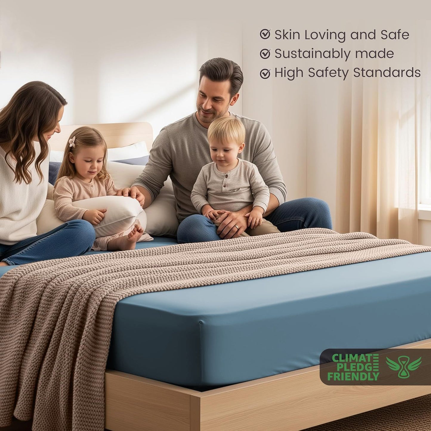Hotel Quality Fitted Sheet - 1 Piece Fitted Sheet  -Breathable Bedding - Wrinkle, Fade, Stain Resistant- 16inch/40cm Deep Pocket Fitted Bed Sheet-Wrinkle and Fade Resistant,(Ocean,Queen)