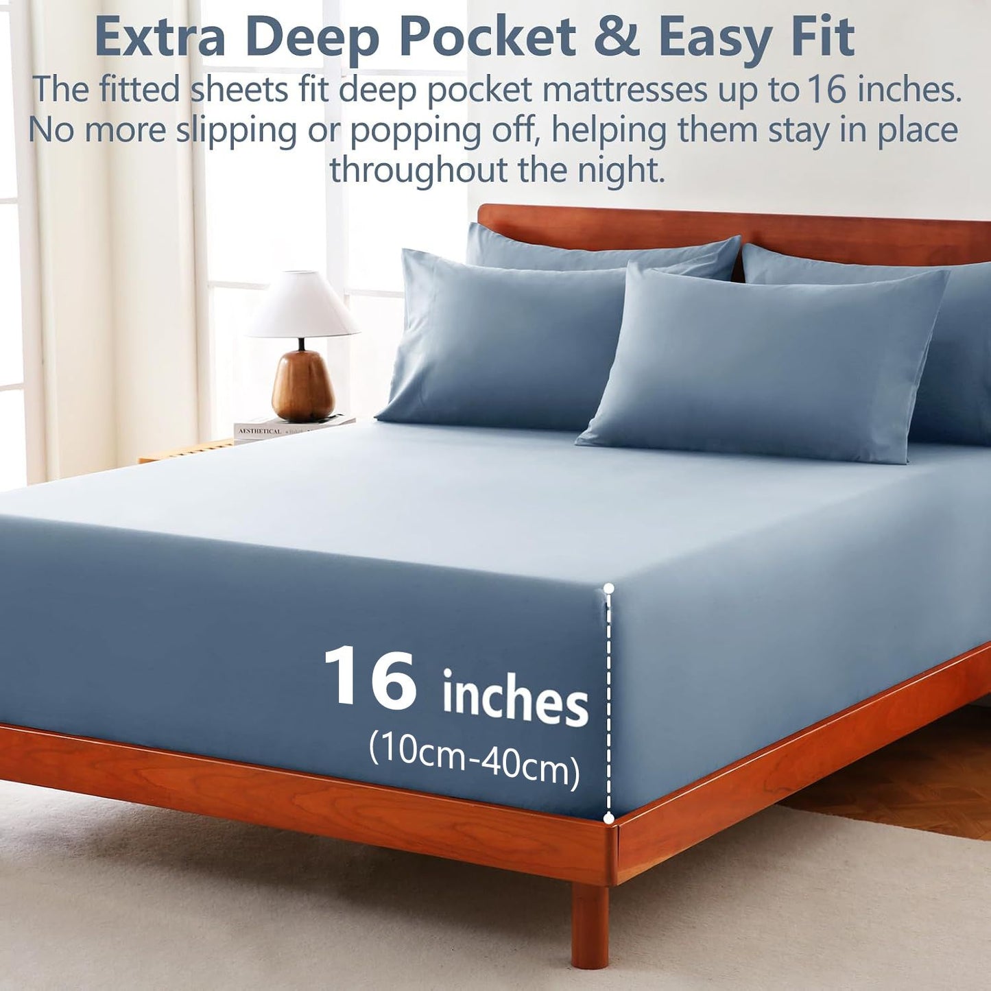 Hotel Soft Bed Sheet Set- Bedding Sheets & Pillowcases -Breathable Bedding - Wrinkle, Fade, Stain Resistant-Deep Pocket Flat Fitted Bed Sheet Set(Ocean,Super King)