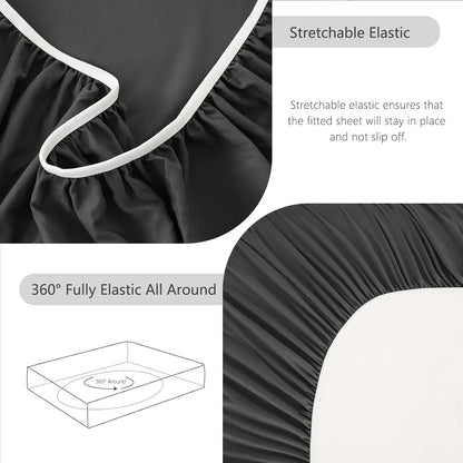Hotel Soft Bed Sheet Set- Bedding Sheets & Pillowcases -Breathable Bedding - Wrinkle, Fade, Stain Resistant-Deep Pocket Flat Fitted Bed Sheet Set(Dark gray,Super King)