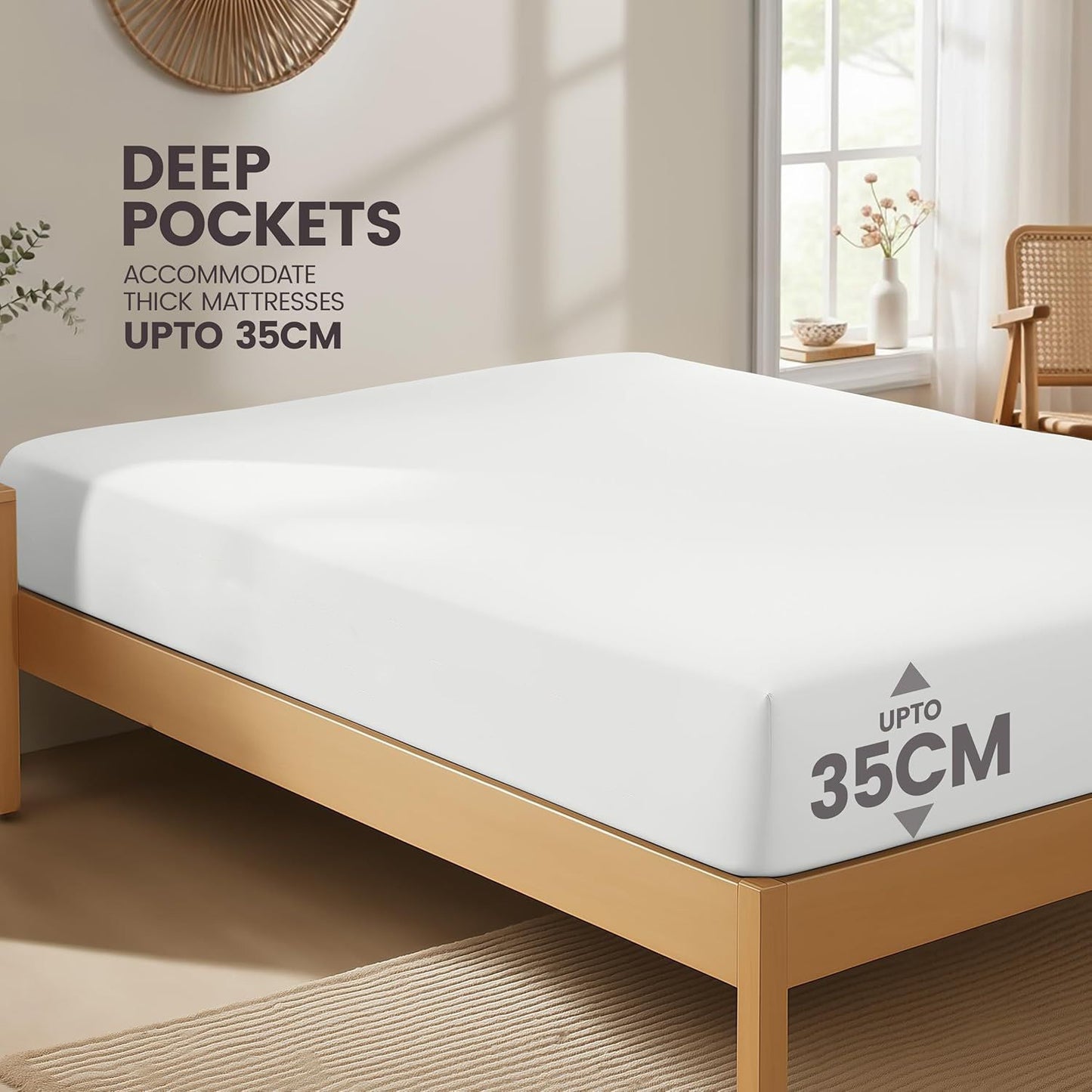 Hotel Quality Fitted Sheet - 1 Piece Fitted Sheet  -Breathable Bedding - Wrinkle, Fade, Stain Resistant- 16inch/40cm Deep Pocket Fitted Bed Sheet-Wrinkle and Fade Resistant,(White,Super King)