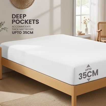 Hotel Quality Fitted Sheet - 1 Piece Fitted Sheet  -Breathable Bedding - Wrinkle, Fade, Stain Resistant- 16inch/40cm Deep Pocket Fitted Bed Sheet-Wrinkle and Fade Resistant,(White,Super King)