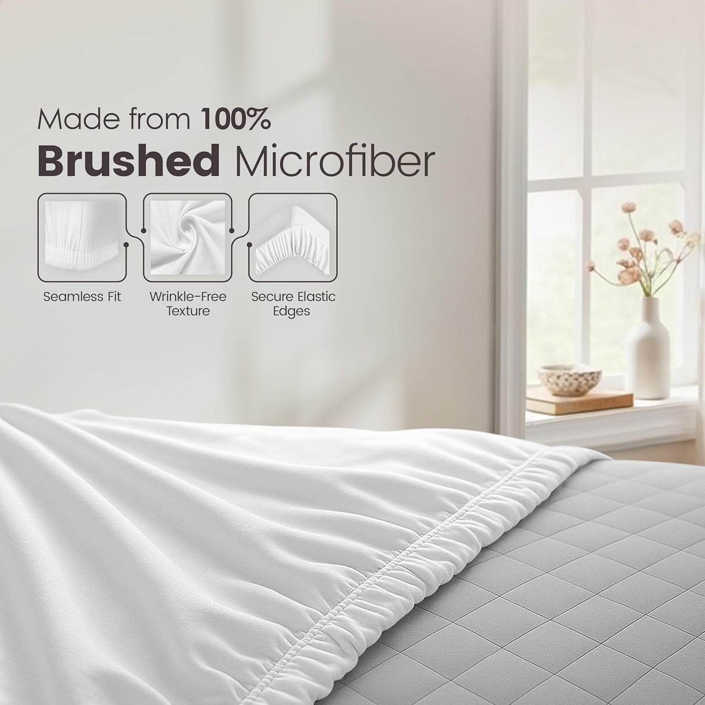 Hotel Quality Fitted Sheet - 1 Piece Fitted Sheet  -Breathable Bedding - Wrinkle, Fade, Stain Resistant- 16inch/40cm Deep Pocket Fitted Bed Sheet-Wrinkle and Fade Resistant,(White,Super King)