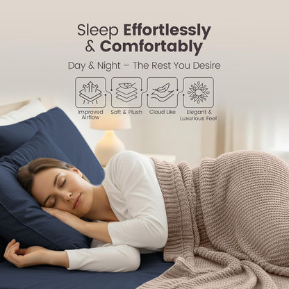 Hotel Quality Fitted Sheet - 1 Piece Fitted Sheet  -Breathable Bedding - Wrinkle, Fade, Stain Resistant- 16inch/40cm Deep Pocket Fitted Bed Sheet-Wrinkle and Fade Resistant,(Navy,Super King)