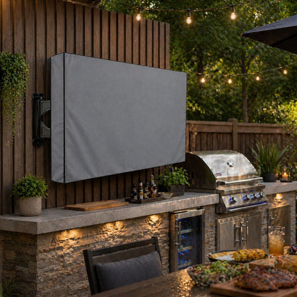 Weatherproof Outdoor Wall-Mounted TV Cover, 210D Oxford Fabric, Dustproof, Waterproof, and UV-Resistant for Patio, Terrace, and BBQ Area Use (55"-58"(137×89×13cm), Grey)
