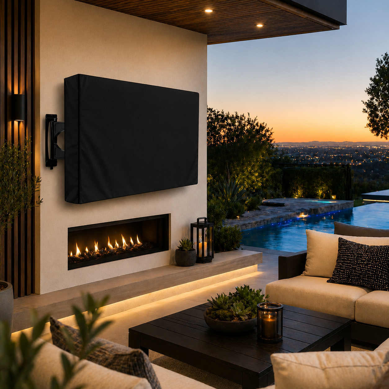 Weatherproof Outdoor Wall-Mounted TV Cover, 210D Oxford Fabric, Dustproof, Waterproof, and UV-Resistant for Patio, Terrace, and BBQ Area Use (65"-70"(163×102×13cm), Black)