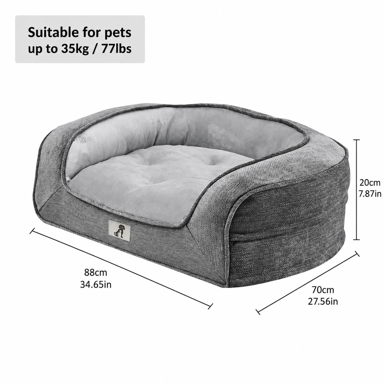 Plush Orthopedic Pet Sofa Bed with Bolstered Edges – Ultra-Soft Sponge Filled Luxury Dog and Cat Couch, Waterproof Inner Liner & Removable Washable Cover for Medium-Sized Pets Up to 35kg (Pink)