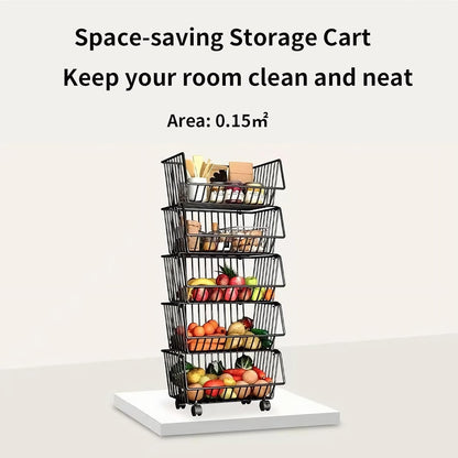 CARLA HOME Metal 5-Tier Rolling Vegetable and Fruit Basket Cart Stand for Kitchen