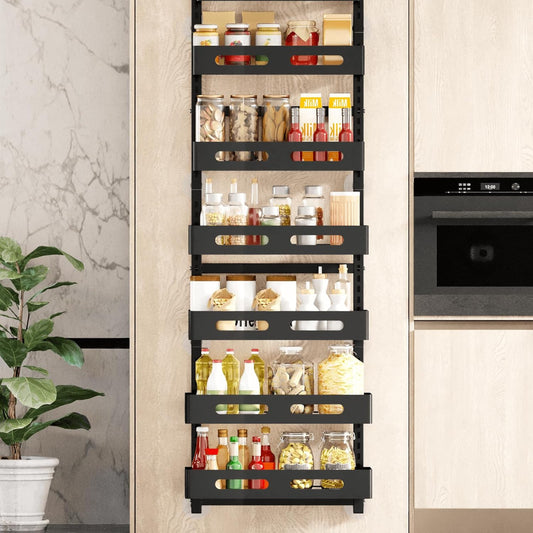 6 Tier Over Door Storage Organizer with Adjustable Shelves, Metal Hanging Rack for Kitchen & Bathroom(18×42×134cm)