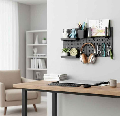 CARLA HOME Pegboard Wall Organizer Kit – 2 Black Modular Pegboards with 10 Accessories for Office, Gaming & Home Storage