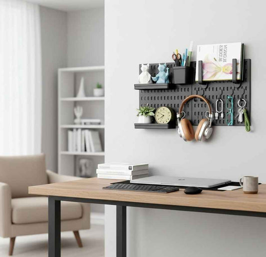 CARLA HOME Pegboard Wall Organizer Kit – 2 Black Modular Pegboards with 10 Accessories for Office, Gaming & Home Storage